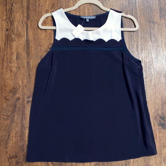 Brixon Ivy Navy Blue/Blush Pink Scalloped Edge Sleeveless Blouse-Size M-NWT! - Picture 5 of 8